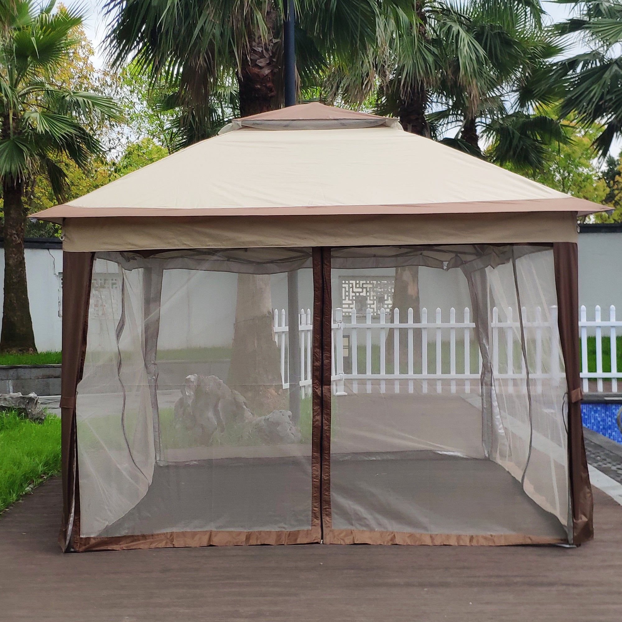 Coffee Outdoor 11' x 11' Pop Up Gazebo Canopy With Removable Zipper Netting