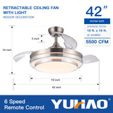 42 in. Retractable Ceiling Fan with Remote Control
