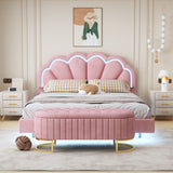 Queen Size Upholstered LED Platform Bed with Storage Ottoman-Velvet