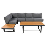 3-Piece Multi-Functional Outdoor Sectional Sofa Set with Height-adjustable Seating and Coffee Table for Patio, Garden and Backyard (Grey)