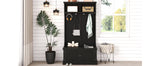 Black Hall Tree with Storage Shoe Bench for Entryway and Hallway