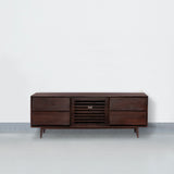 64 Inch TV Cabinet with 4 Drawers and Wooden Frame, Walnut Brown