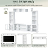 Minimalism Style Entertainment Wall Unit with Bridge, Modern TV Console Table for TVs Up to 70", Multifunctional TV Stand with Tempered Glass Door