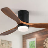 Low Profile Ceiling Fan With Lights 3 Carved Wood Fan Blade Noiseless Reversible Motor Remote Control With Light