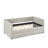 Beige Upholstered Twin Size Daybed with Two Drawers