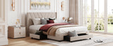 Queen Size Storage Bed Linen Upholstered Platform Bed with 3 Drawers