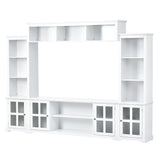 Minimalism Style Entertainment Wall Unit with Bridge, Modern TV Console Table for TVs Up to 70", Multifunctional TV Stand with Tempered Glass Door
