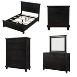 Rustic Farmhouse Style 6 Pieces Bedroom Sets Blackwash Queen Bed with 2 Drawers, Nightstand*2, Chest, Dresser and Mirror, Coffee