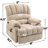 High Back Large Size Beige Chenille Power Lift Recliner Chair with 8-Point Vibration Massage and Lumbar