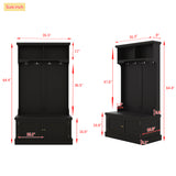 Black Hall Tree with Storage Shoe Bench for Entryway and Hallway