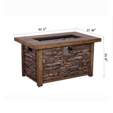 Rectangle Fire Pit Table, Faux Woodgrain Top And Faux Stone Texture Base