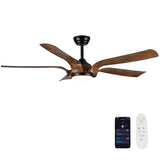 Smart 56" Integrated LED Ceiling Fan with  Antique Brown Blades in Matte Black Fan Body Finish