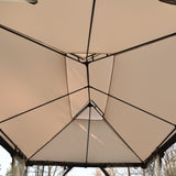 Iron Patio Khaki Outdoor Gazebo, Double Roof Soft Canopy
