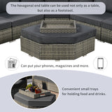 6 Piece Outdoor Conversation Set All Weather Wicker Sectional Sofa with Ottoman and Cushions and Small Trays