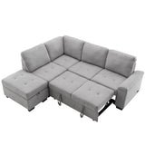 Gray Sleeper Sectional Sofa L-Shape Corner Couch