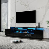 Modern Black TV Stand, 20 Colors LED TV Stand w/Remote Control Lights