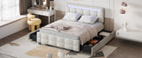 Queen Size Upholstered Platform Bed with LED Frame and 4 Drawers, Linen Fabric