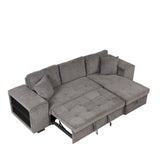 Modern L-Shape 3 Seat Reversible Sectional Couch, Pull Out Sleeper Sofa with Storage
