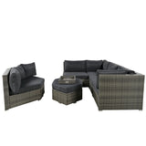 6 Piece Outdoor Conversation Set All Weather Wicker Sectional Sofa with Ottoman and Cushions and Small Trays