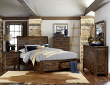 Burnished Brown Finish Classic Queen Bed with Footboard Storage All Solid Rubberwood Platform Bed Bedroom Furniture