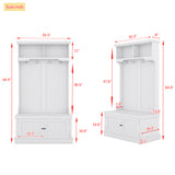 White Hall Tree with Storage Shoe Bench for Entryway and Hallway