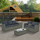 Patio Furniture, Outdoor Furniture, Seasonal PE Wicker Furniture,5 Set Wicker Furniture With Tempered Glass Table Top