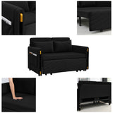 Black Convertible Sofa Bed Loveseat with Pull Out Bed