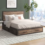 Contemporary Style Footboard Storage Queen Bed 1pc Natural Wood Grain Look Drawers Two-Tone Finish Stylish Bedroom Furniture