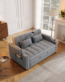 Pull Out 3 in 1 Convertible Sleeper Sofa Couch Velvet Tufted Loveseat w USB, Adjustable Backrest, Multi-Pockets