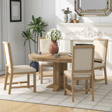 5-Piece Dining Set Extendable Round Table and 4 Upholstered Chairs