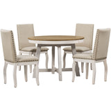 5-Piece Farmhouse Dining Table Set Wood Round Extendable Dining Table