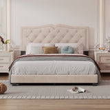 Queen Size Upholstered Bed Frame with Rivet Design