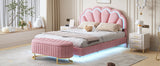 Queen Size Upholstered LED Platform Bed with Storage Ottoman-Velvet