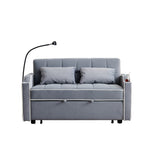 Pull Out 3 in 1 Convertible Sleeper Sofa Couch Velvet Tufted Loveseat w USB, Adjustable Backrest, Multi-Pockets