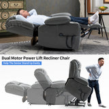 Grey faux Leatheraire Power Lift Recliner Chair with 8-Point Vibration Massage and Lumbar Heating, Stainless steel Cup Holders