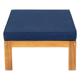 Outdoor Backyard Patio Wood 5-Piece Sectional Sofa Seating Group Set with Cushions, Natural Finish+ Blue Cushions