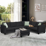 Sectional Sofa Couches Living Room Sets, 7 Seats Modular Sectional Sofa with Ottoman, L Shape Fabric Sofa Corner Couch Set with 3 Pillows