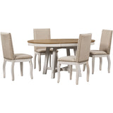 5-Piece Farmhouse Dining Table Set Wood Round Extendable Dining Table