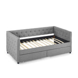 Grey Upholstered Twin Size Daybed with Two Drawers