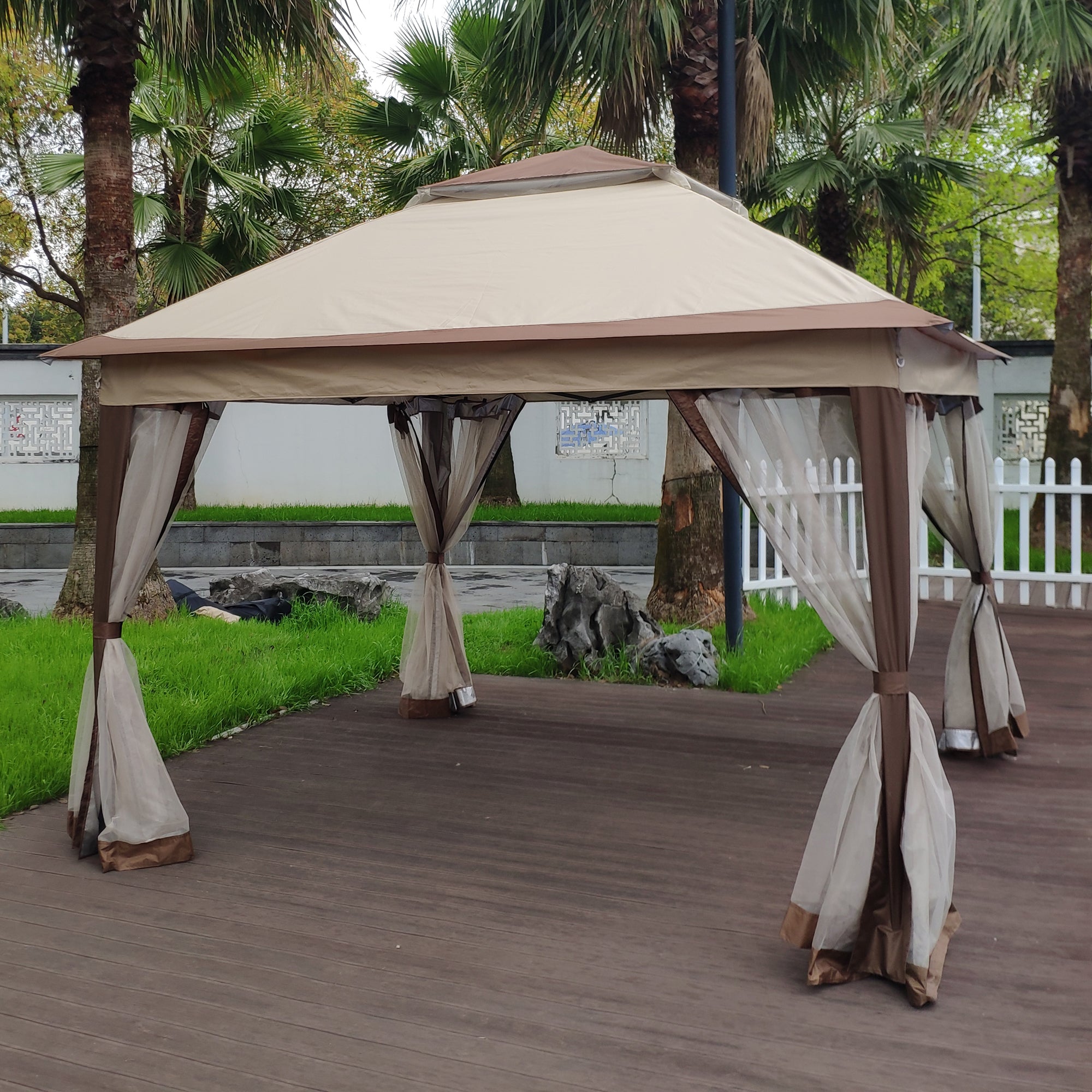Coffee Outdoor 11' x 11' Pop Up Gazebo Canopy With Removable Zipper Netting