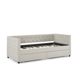 Beige Upholstered Twin Size Daybed with Two Drawers