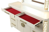 Queen 5 Pc Unique LED Bedroom Set made with Wood in Beige