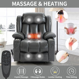 Grey faux Leatheraire Power Lift Recliner Chair with 8-Point Vibration Massage and Lumbar Heating, Stainless steel Cup Holders