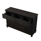 Rustic Farmhouse Style 6 Pieces Bedroom Sets Blackwash Queen Bed with 2 Drawers, Nightstand*2, Chest, Dresser and Mirror, Coffee