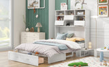 Queen Size Murphy Bed with Bookcase, Bedside Shelves