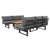 3-Piece Multi-Functional Outdoor Sectional Sofa Set with Height-adjustable Seating and Coffee Table for Patio, Garden and Backyard (Grey)