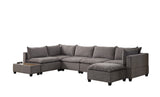 Light Gray Fabric 7Pc Modular Sectional Sofa Chaise with USB Storage Console Table
