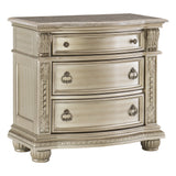 Silver Finish European Design 1pc Nightstand w Genuine Marble Top