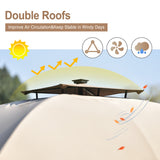Brown 10' x 12'  Outdoor Double Vents Gazebo Patio Metal Canopy with LED lights