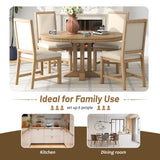 5-Piece Dining Set Extendable Round Table and 4 Upholstered Chairs